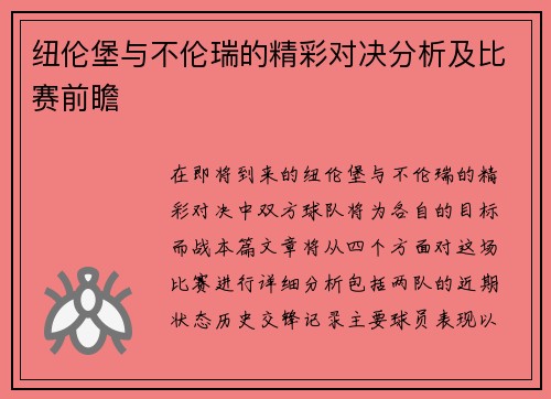 纽伦堡与不伦瑞的精彩对决分析及比赛前瞻